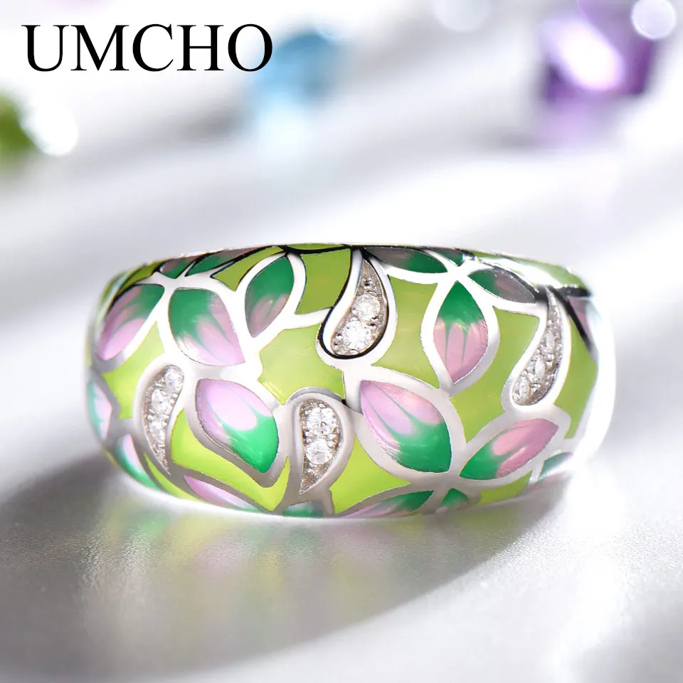 UMCHO, 925 пробы, серебряные кольца для женщин, ручной работы, яркий эмалированный с цветами, модные, вечерние, подарок, обручальное, юбилейное кольцо, ювелирное изделие