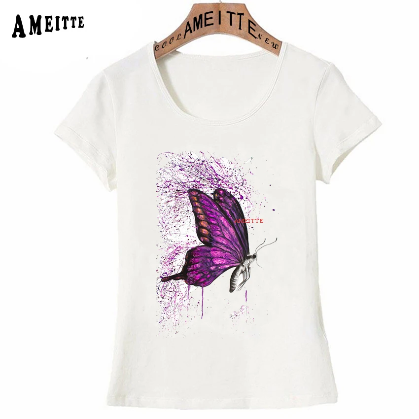 Летающий танец бабочки фиолетового цвета акварель футболка с картиной Сезон