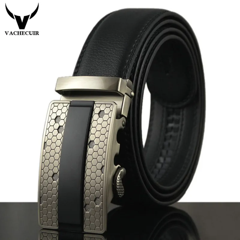 

VACHECUIR Best Quality real genuine Leather Mens Automatic designer Belts For Men Luxury Belts Alloy Buckle riemen man Q184