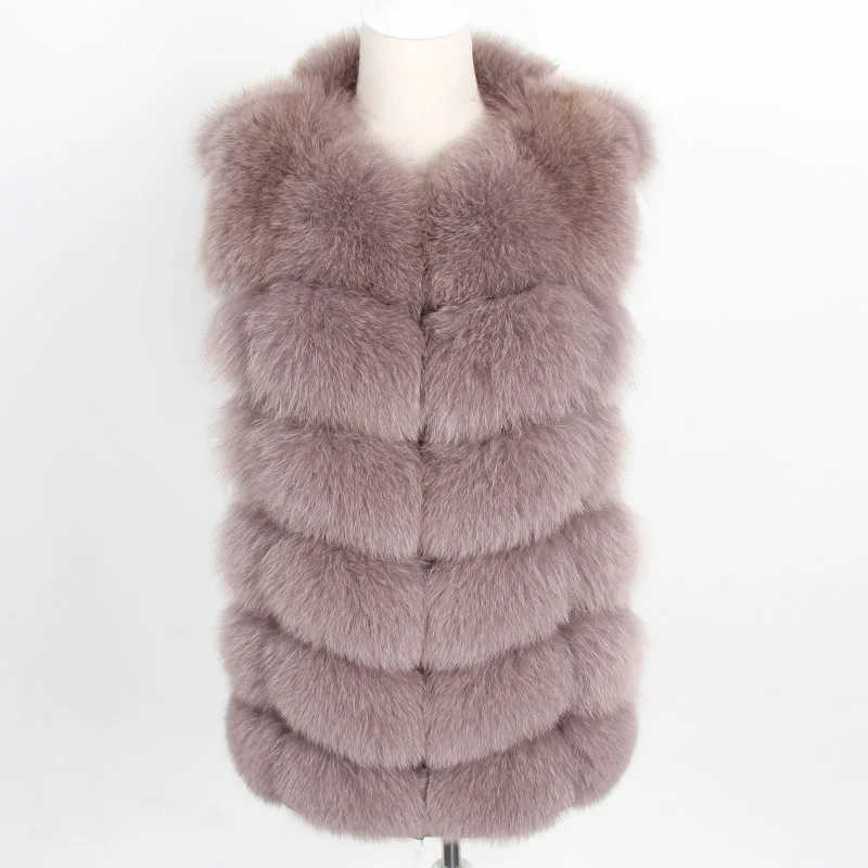 OFTBUY новая весенняя зимняя женская куртка из натурального Лисьего меха без рукавов жилетка черная с v-образным вырезом Толстая теплая уличная Верхняя одежда Повседневная - Цвет: long70--6