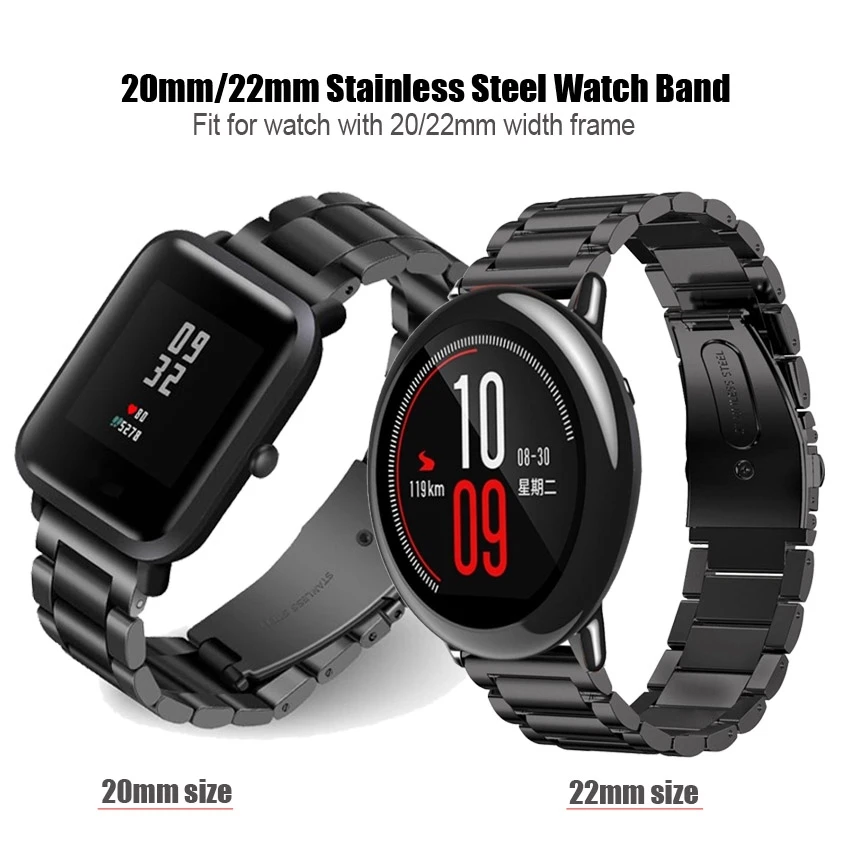 20 мм 22 мм металлический ремешок для Huami Amazfit Pace браслет для Amazfit Stratos 2 Bip браслет из нержавеющей стали для huawei GT Magic