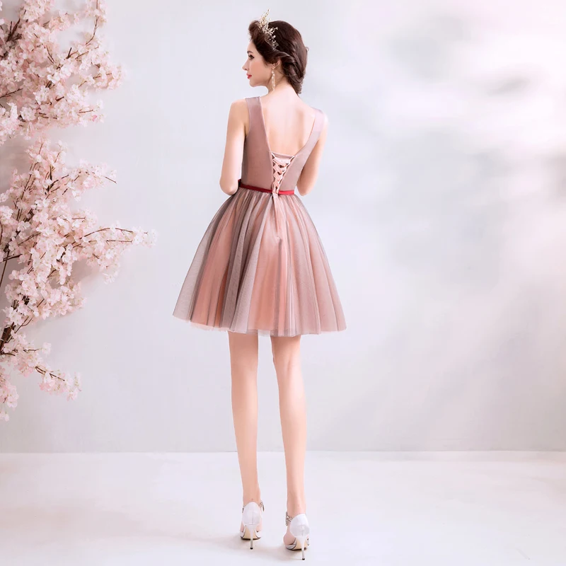 Женское короткое коктейльное платье Ever Pretty розовое мини с красным кристаллом для