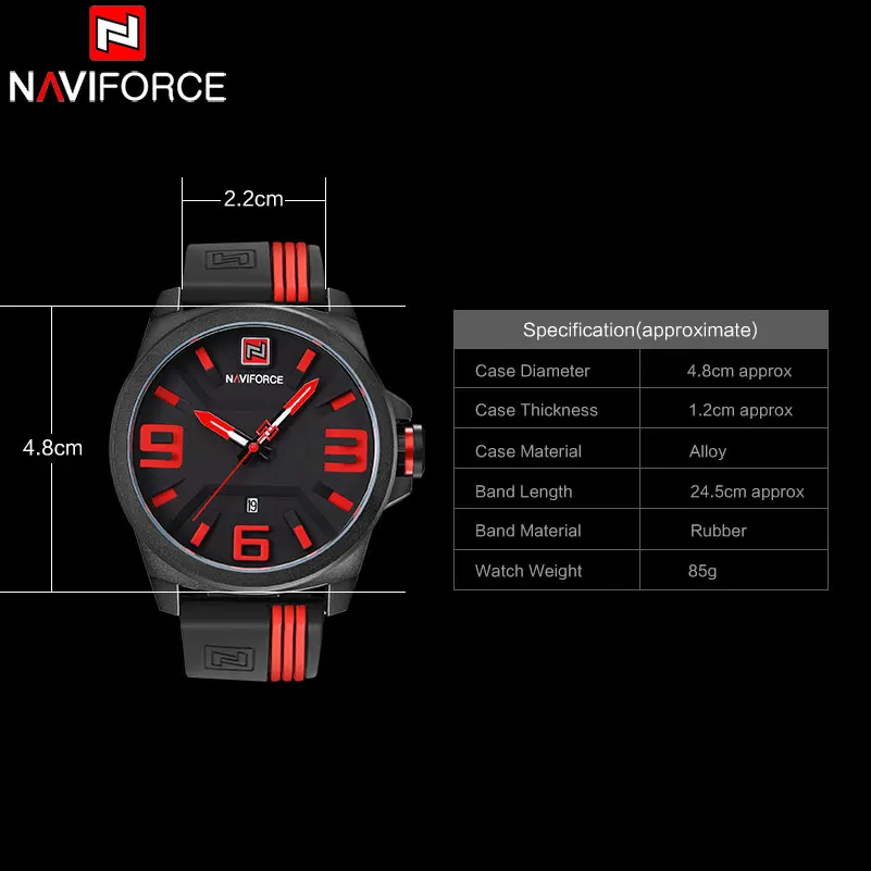 NAVIFORCE Брендовые мужские спортивные часы водонепроницаемые аналоговые кварцевые