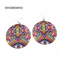 colorful wood round africa typical african traditional costumes chic tribal earrings vintage wooden party accessory club jewelry
