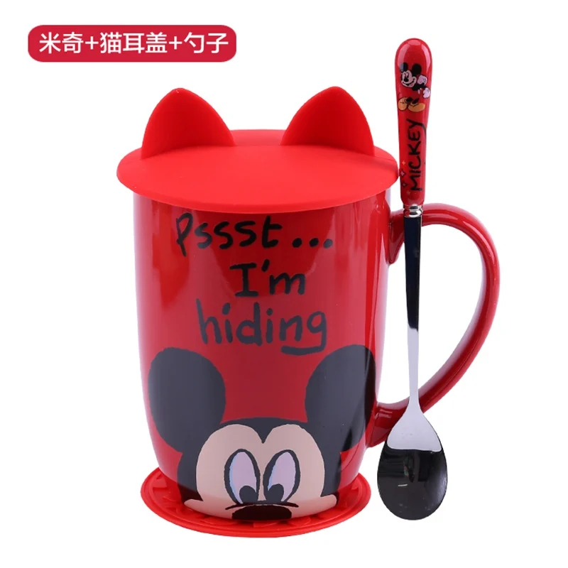 Mickey Cup spoonlid2 1 шт 500 мл Микки и Минни керамическая кофейная кружка с кошачьими ушками фигурка медведя молоко чашки Посуда для напитков день рождения подарки на Рождество - Цвет: Mickey Cup spoonlid2