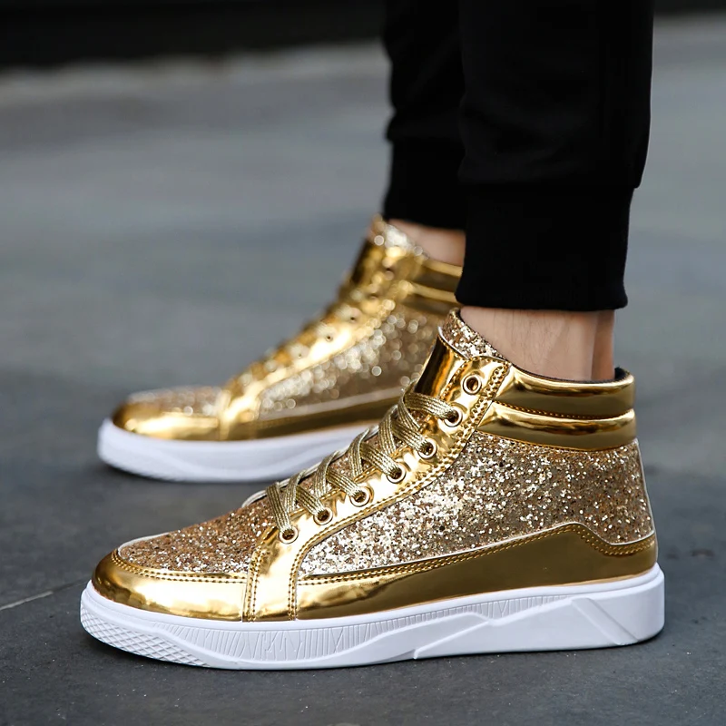 Fashion Men Sneakers High Top Casual Shoes Mens Trainers Comfortable Male Outdoor Black Silver Gold Dropshipping | Обувь