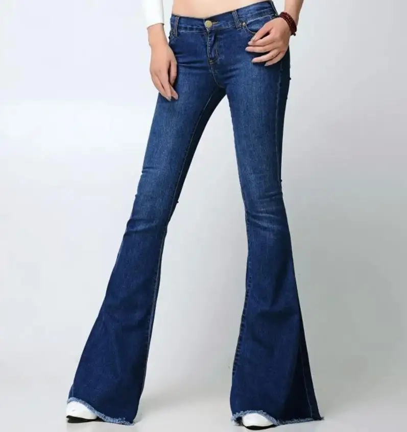 2019 Винтажные эластичные расклешенные джинсы с низкой талией женские узкие в