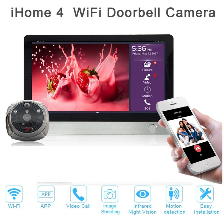 7in Wi-Fi Видеозвонок GSM глазок двухсторонний разговор дверной звонок с поддержкой