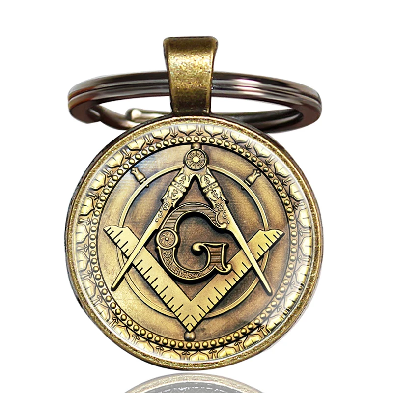 

Vintage Bronze Freemasonry Masonic Design Glass Cabochon Key Chains