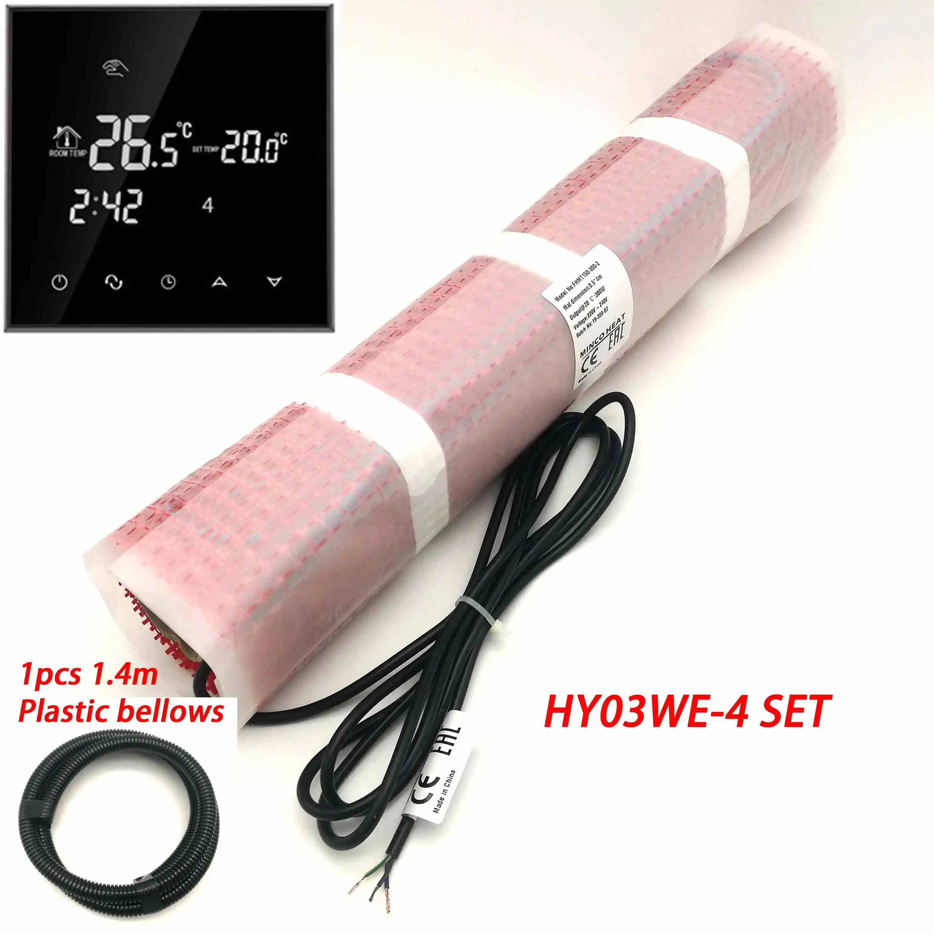 HY03WE-4 set 0,5~ 7m2 150 Вт/м2 инфракрасный с термостатом Wi-Fi коврик для подогрева пола Двойной проводник Электрический Теплый Комплект ковриков - Цвет: HY03WE-4 set