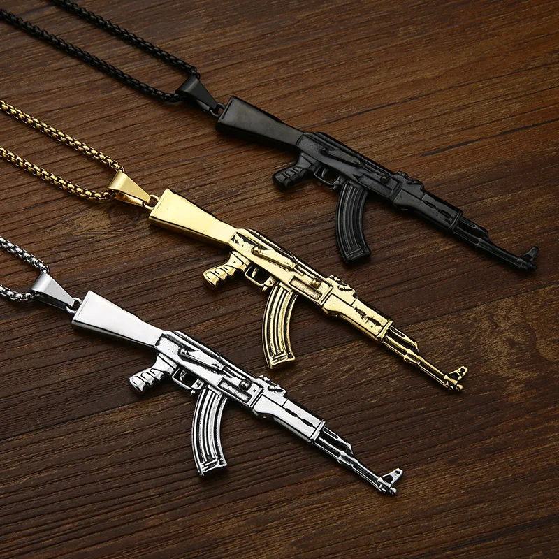 EdgLifU мужское ожерелье с пистолетом Горячая игра JS крест оружие огня AK47 кулон из
