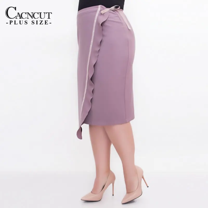 

CACNCUT High Waist frilled Bandage Women Skirt Big Size 2018 Summer Solid Elegant Sexy Knee-Length Skirts Female Skirt Blue 6XL