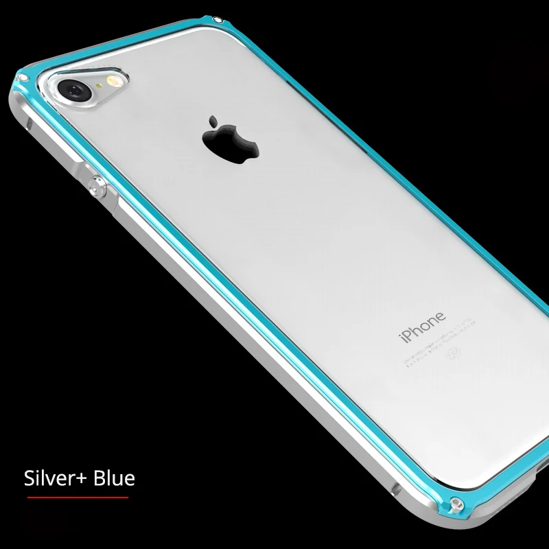 Тонкий чехол-бампер для iPhone 7, чехол с алюминиевой металлической рамкой, Пластиковая Задняя гибридная крышка для iPhone 7, 8 plus, Роскошный чехол, противоударный - Цвет: silver blue