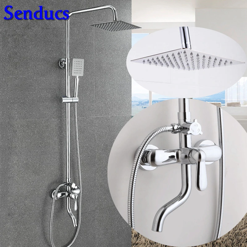 

Senducs Rainfall Bathroom Shower Set with High Quality Brass Chrome Shower System Polished Chrome Bath Shower Set