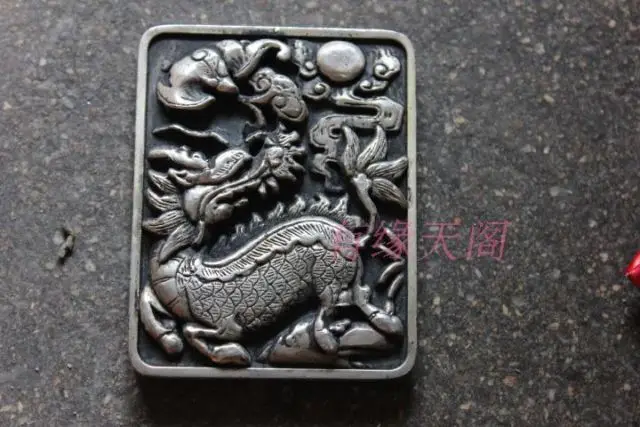 Китайский Старый Мельхиор тибетский серебряный глубокий Дракон резной Кайлин