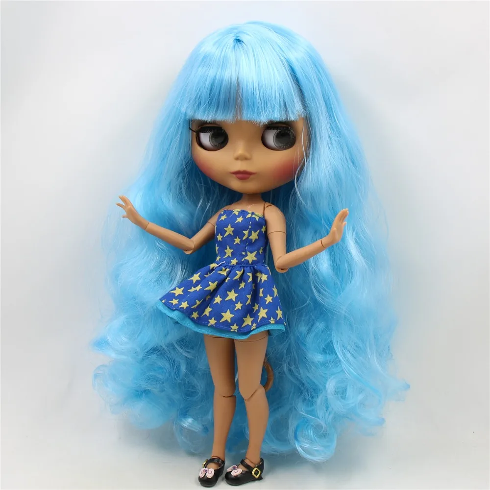 Ледяной DBS Blyth кукла 1/6 bjd совместное тело темная кожа матовое лицо синие волосы 30