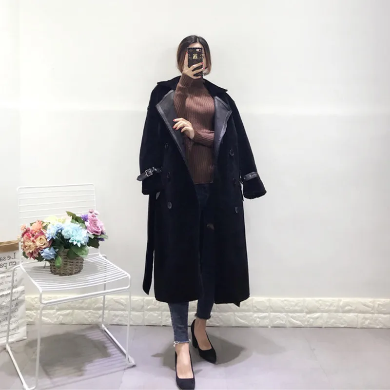 2018 Новый Для женщин зимние кожаные пальто стрижка овец мех один длинные стрижки