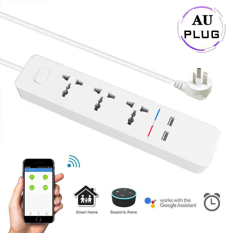 AU Plug Wifi умная силовая полоса с универсальным 3 гнездом 2 usb зарядная станция работает с Alexa Google домашняя ассистент Великобритания/Австралия/ЕС/Индия вилки - Цвет: AU Plug
