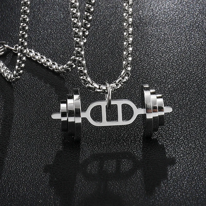 US7 Gym Fitness Necklaces& Pendants Men Stainless Steel Body Gym necklace for men Barbell Pendant Sport Jewelry