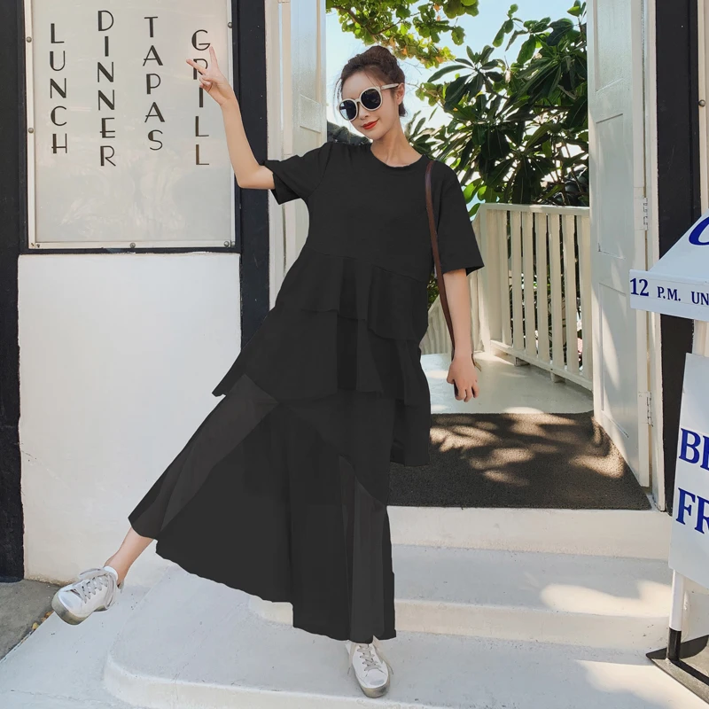black Горячая Распродажа весеннее сказочное платье для беременных женщин, хлопковое лоскутное платье с коротким рукавом и оборками, Сетчатое платье для беременных - Цвет: black