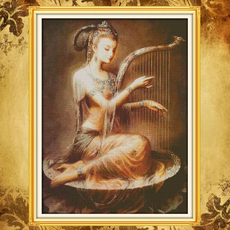 JoySunday cross stitch needlework kit set Dunhuang lyre on lotus DMC14CT11CT livingroom bedroom office hotel factory wholesale | Дом и сад