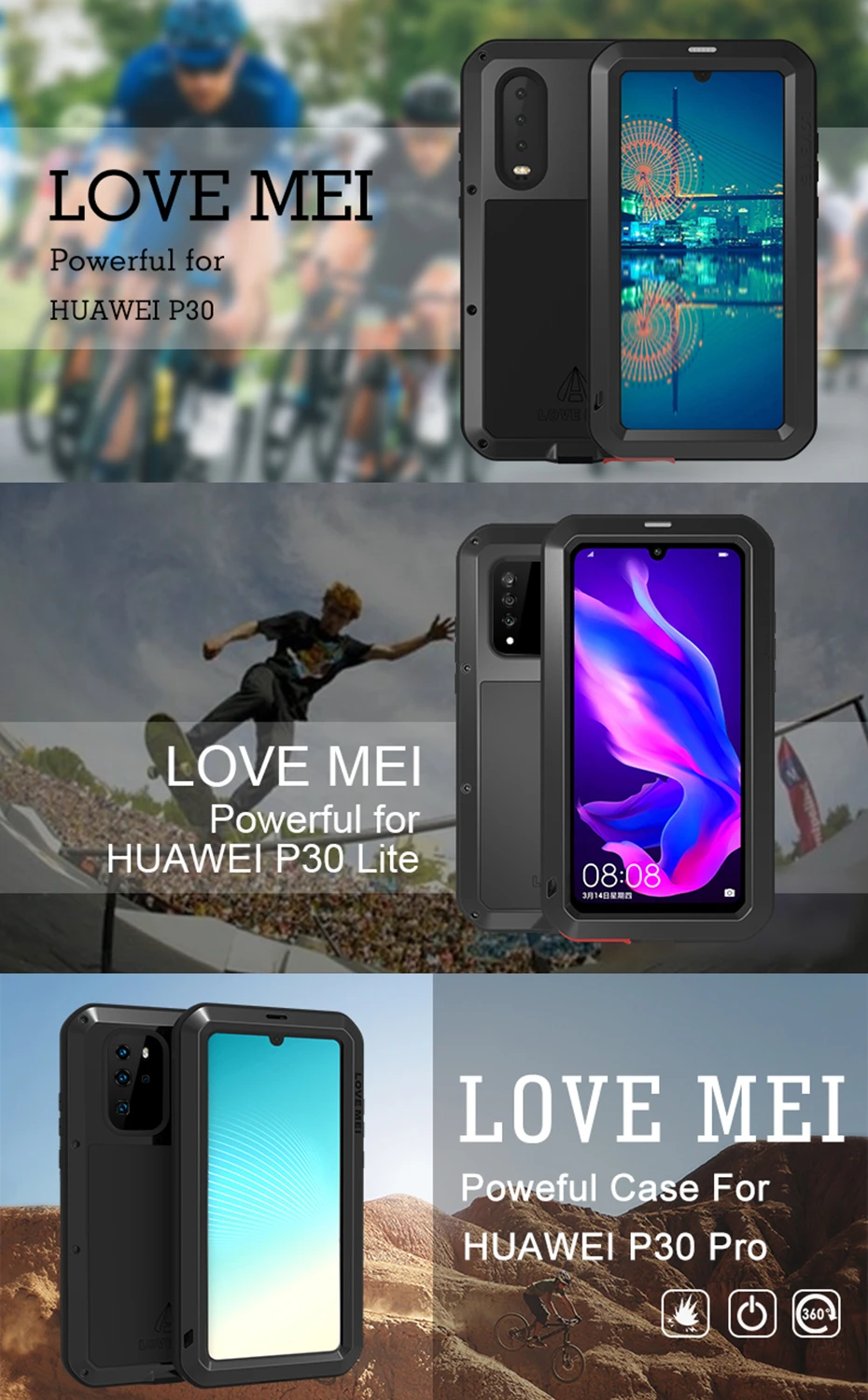 Для huawei P30 lite чехол LOVE MEI Спорт на открытом воздухе противоударный защитный чехол для huawei P30 Pro P30 металлический водонепроницаемый чехол