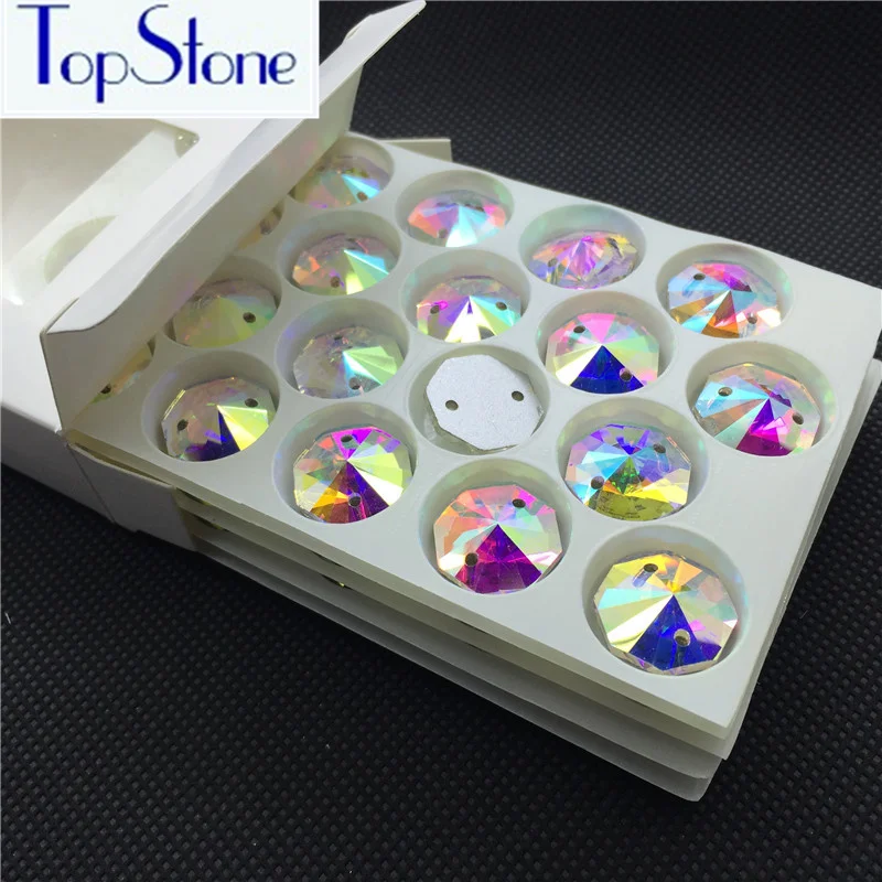 Кристально чистое цветное стекло AB восьмиугольная Круглая Форма пришить стразы