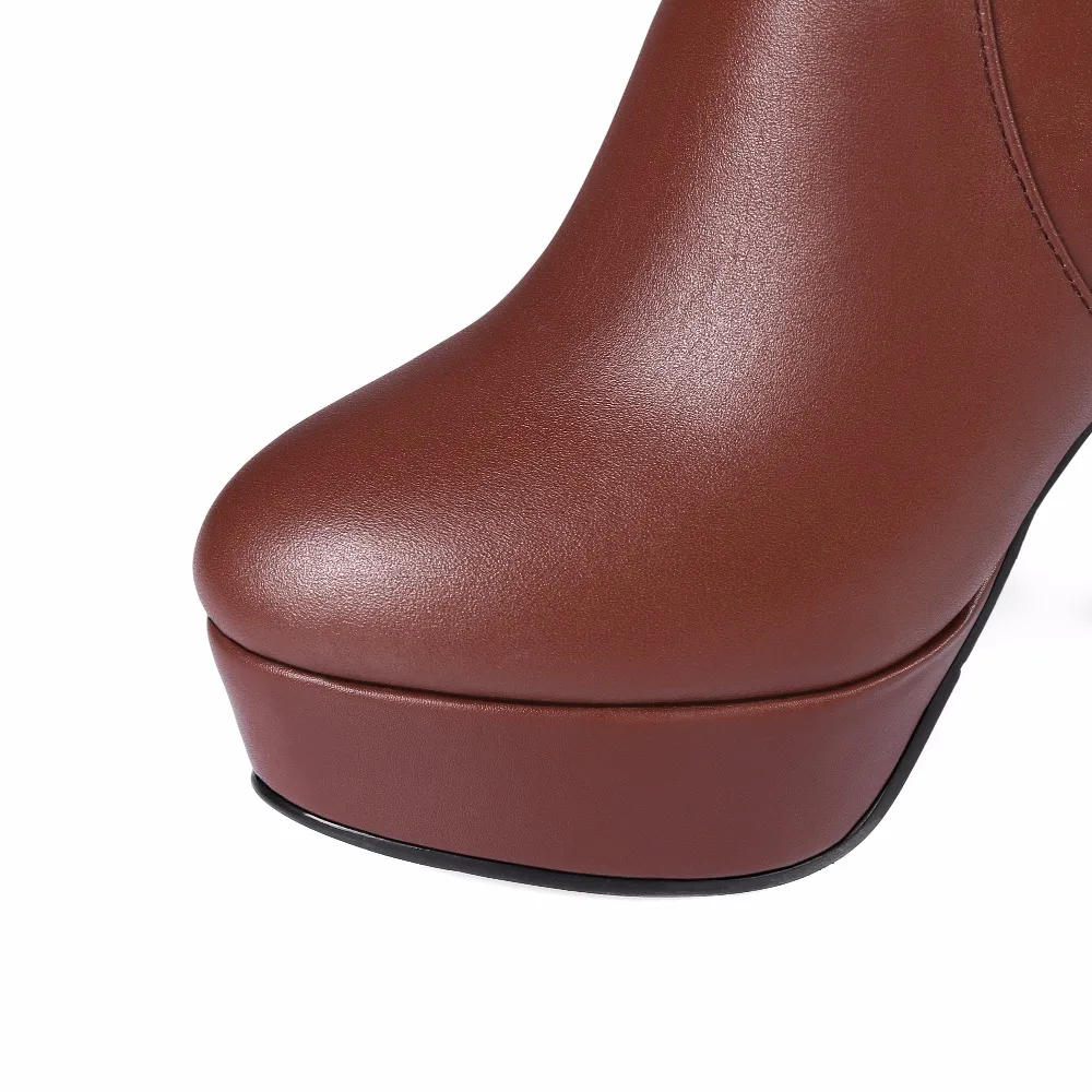 Женские сапоги из натуральной кожи на платформе с круглым носком|thigh high boots women|thigh