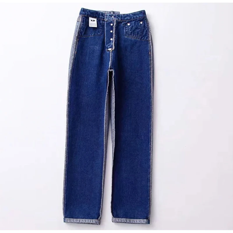 NLW NEW Women Casual High Waist Jeans Casual High Street Jeans Female Stylish Spliced Fake Pocket Long Pants Capris