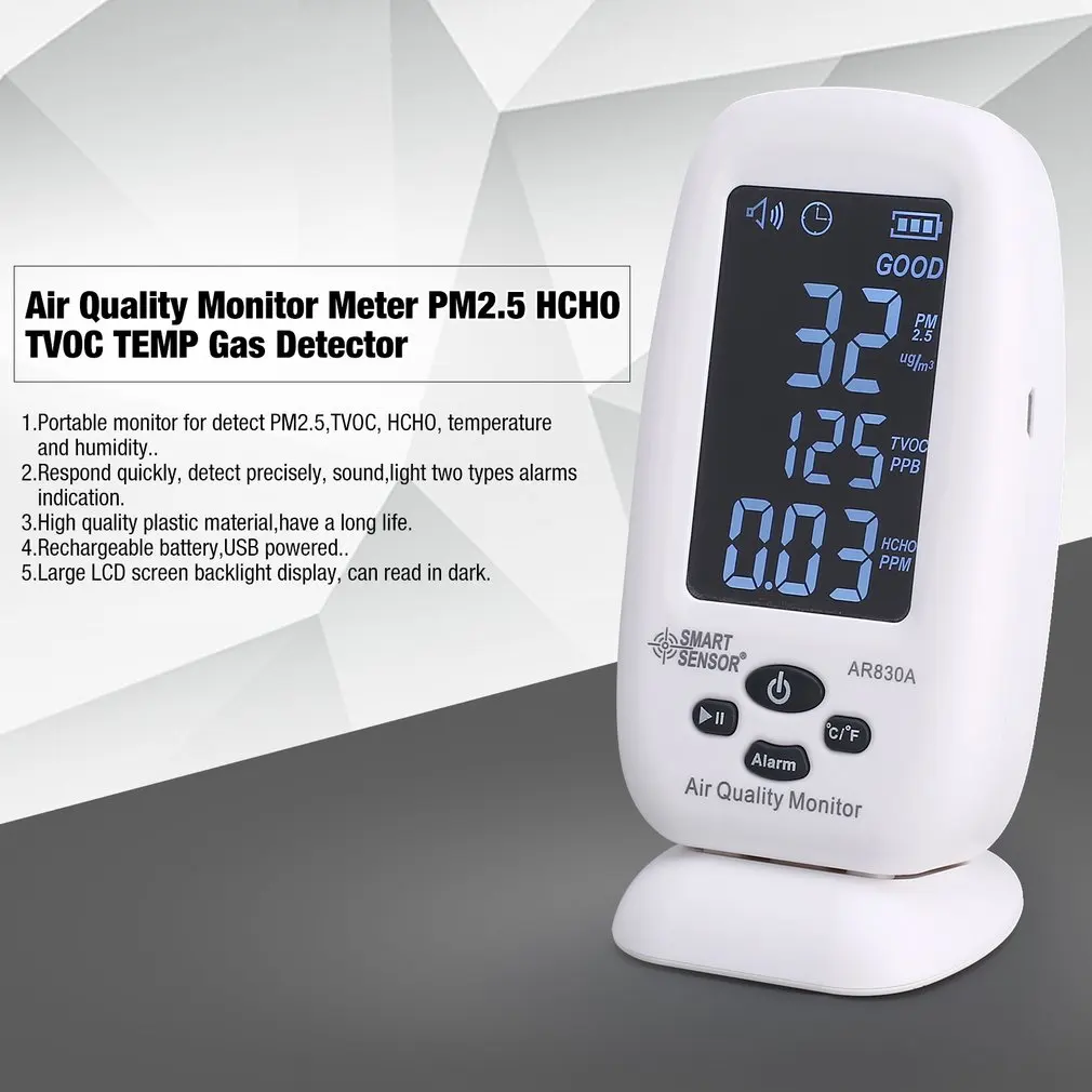 Умный датчик качества воздуха монитор газовый счетчик PM2.5 HCHO TVOC TEMP детектор
