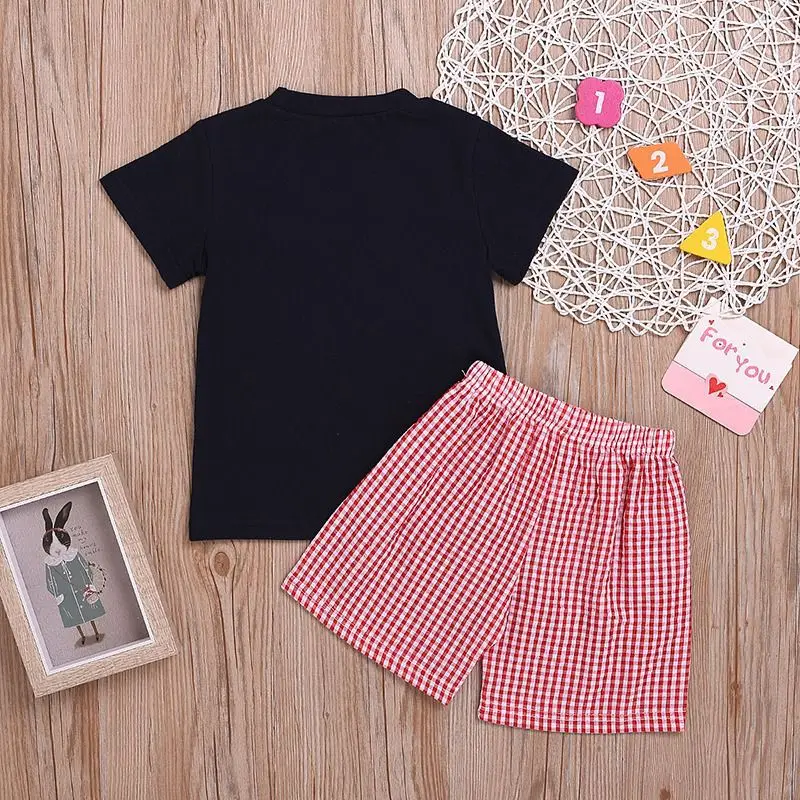 Summer Short Sleeve Embroidery Cartoon Print T-shirt Tops+Shorts Suits Costume Set Kids Boy Girl Casual Sets | Детская одежда и