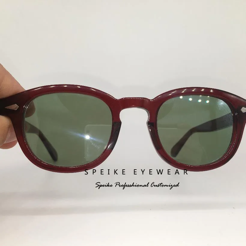 Wine red frame SPEIKE, индивидуальные винтажные зеленые линзы, солнцезащитные очки, Джони Депп, лемтош стиль, ретро очки, могут быть близорукими, солнцезащитные очки - Цвет линз: Wine red frame