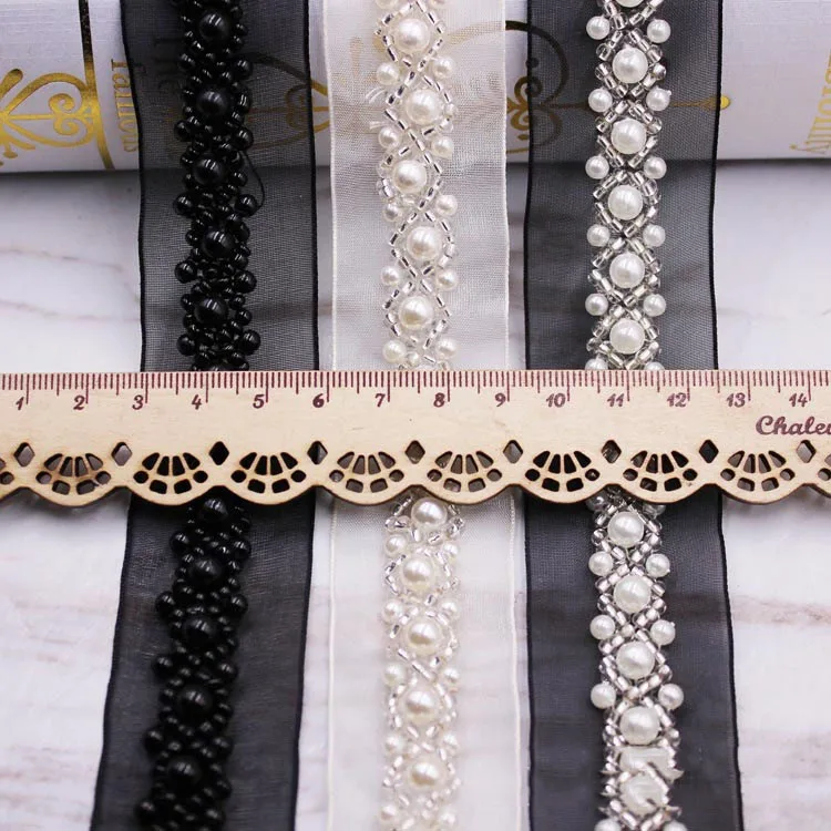 Meetee 3cm Width 5Yards Handmade Beaded Pearl Lace Mesh Trims Ribbon DIY Sewing Clothing Accessories Wedding Dress Decor Craft | Дом и сад