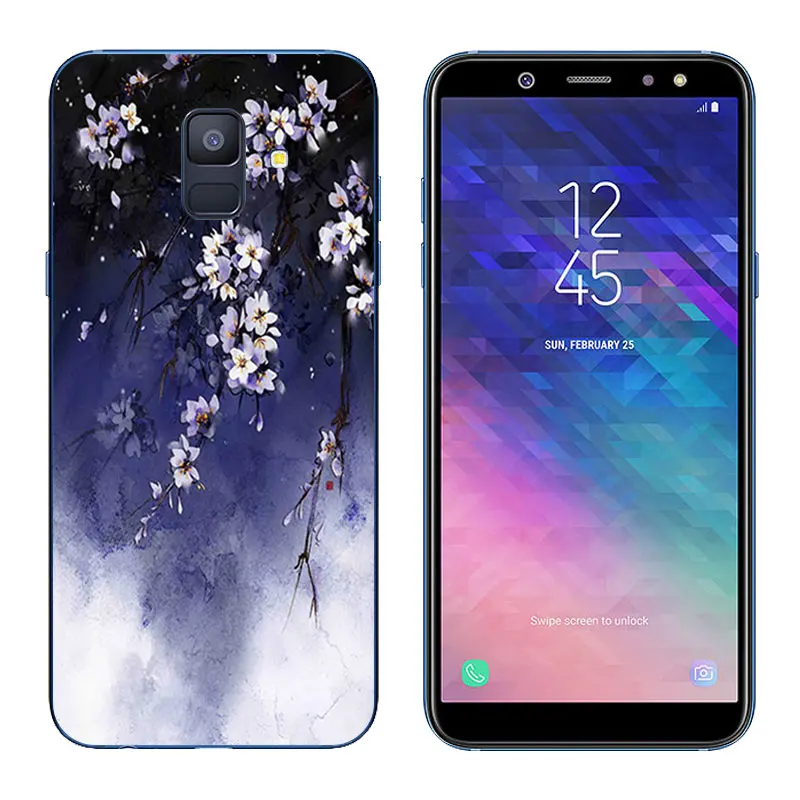 for Samsung Galaxy A6 (2018) A600G Luxury Cell Phone Case Botanic Printing 5.6 inch Funda Clear Gel Protector |