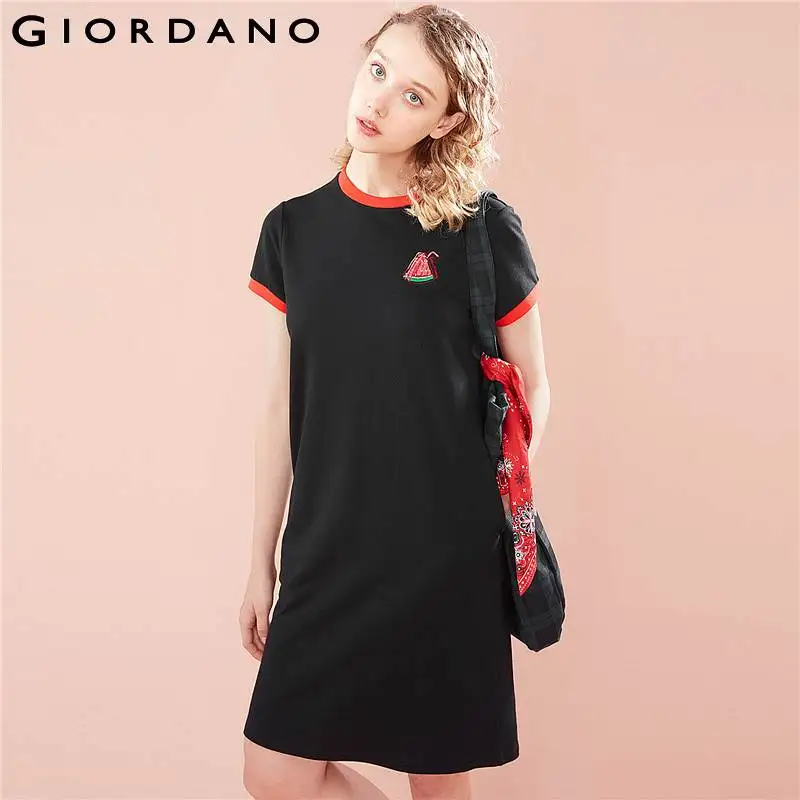 Giordano женское платье контрастное цветное вышитое фруктовое Ребристое летнее с