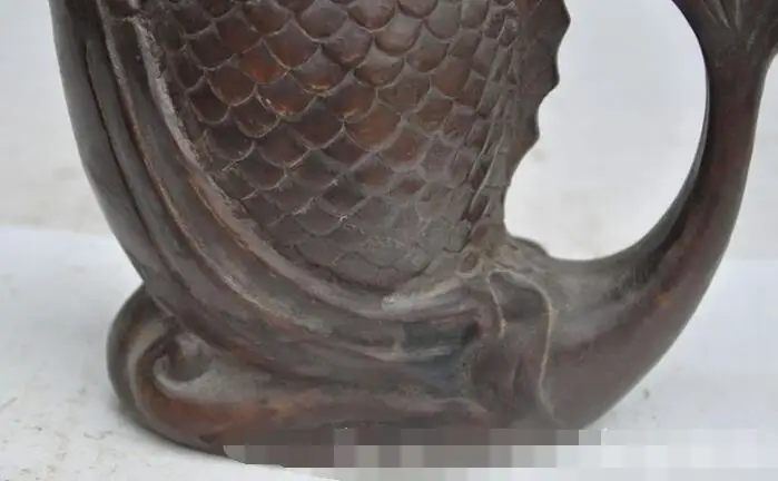 

Free shipping S00507 8"Marked Chinese Dynasty Palace bronze Fish barracuda statue Wine Tea Pot Flagon