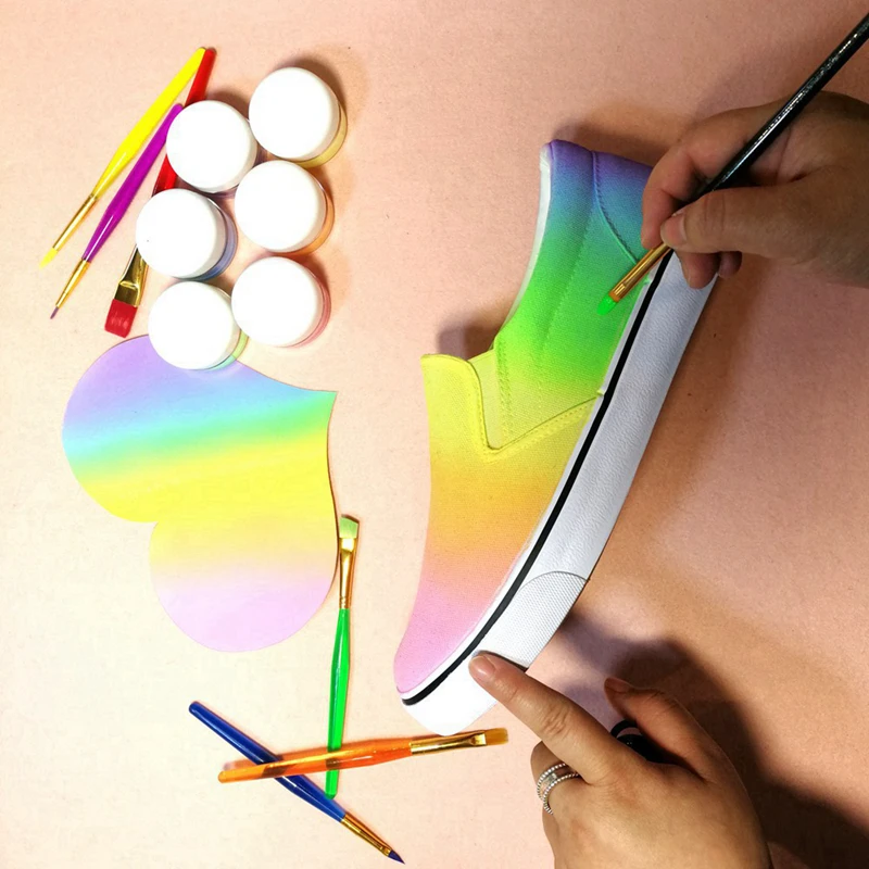 E-LOV Luxury Design Rainbow Color Casual Flat Canvas Shoes Hand Painted Colorful Loafers Low Top Slip-on Calzado Mujer | Обувь