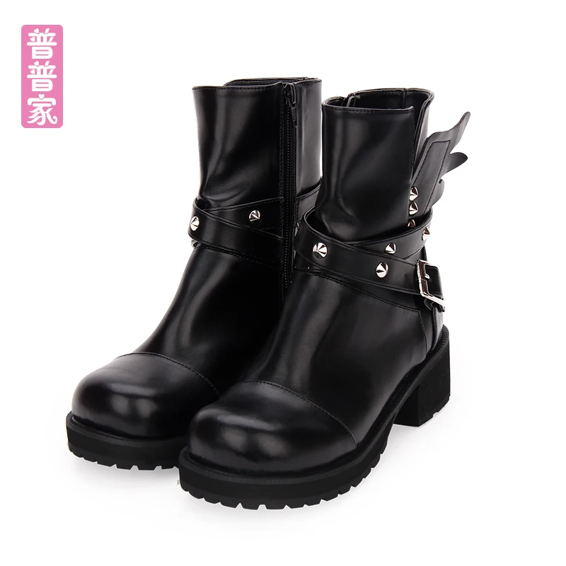 

Princess sweet lolita shoes Dark Punk Shoes Riveted Wings Thick Bottom Muffin Students Punk wind Shoes fashion women pu8670
