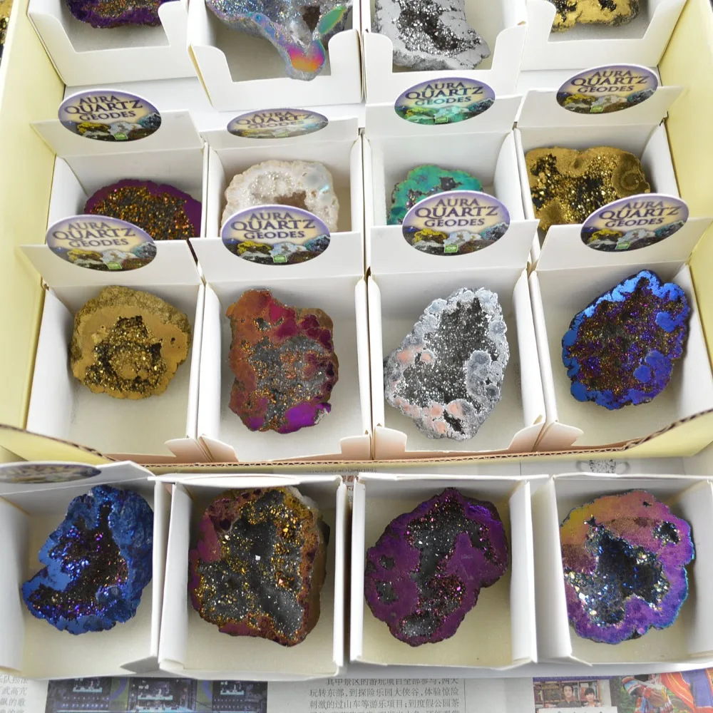 32 штук в штучной упаковке много цветов аура кварцевые геодезы синие радужные