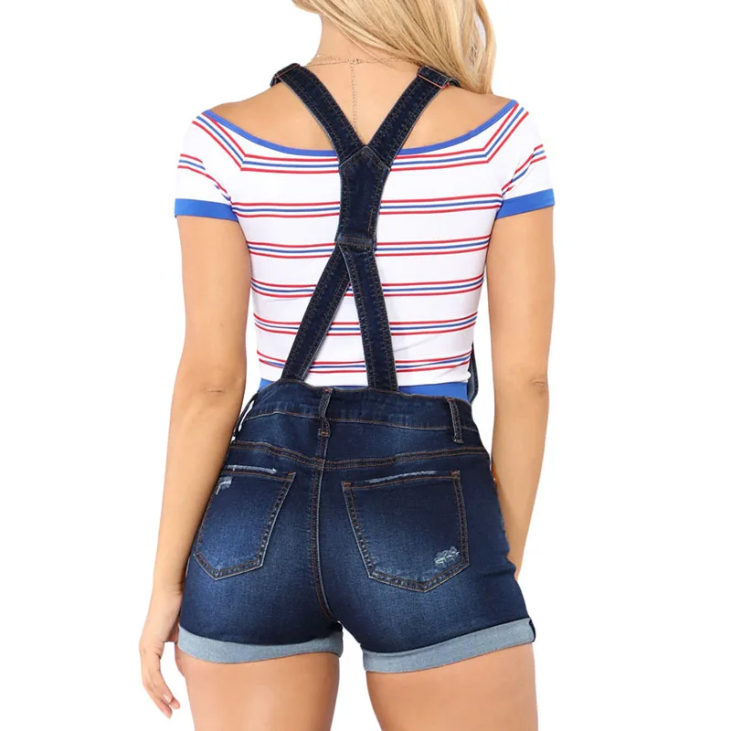 Джинсовый комбинезон для женщин однотонные шорты мини с завышенной талией