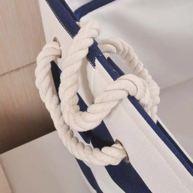 Тёмно синий органайзер для белья в полоску из хлопчатобумажной ткани|basket for