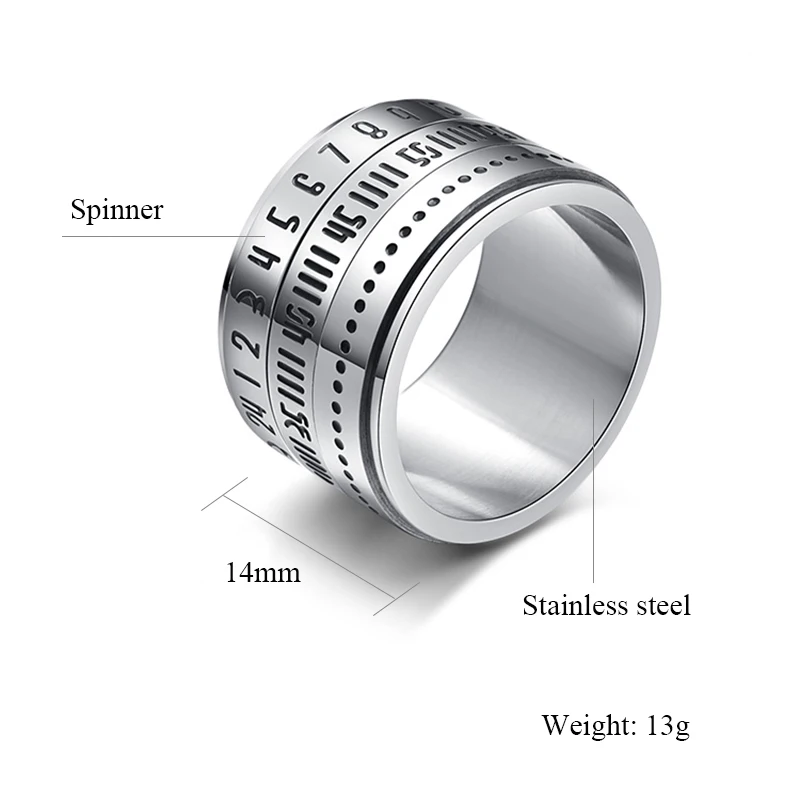 Для мужчин большой широкое кольцо качество номер Спиннер из нержавеющей стали