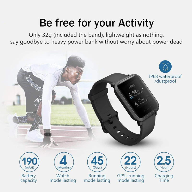 100% Xiaomi Amazfit Bip Смарт часы 45 дней Срок службы батареи Huami gps сердечного ритма