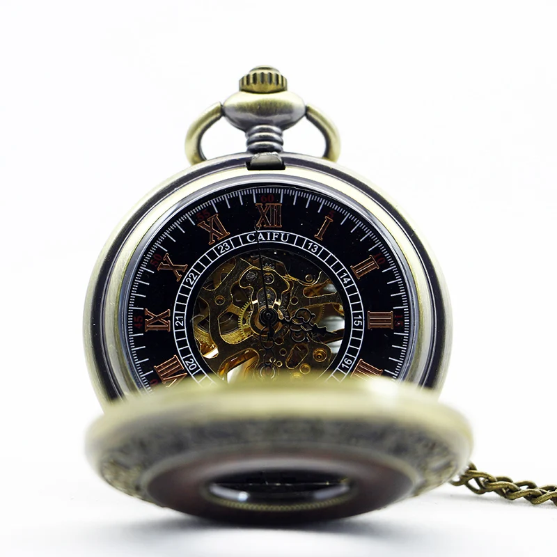 Steampunk Manual Clockwork Vintage Mechanical Pocket Watch Elegant Men Fob Chain Watch Special Wood Hollow Clock Gift