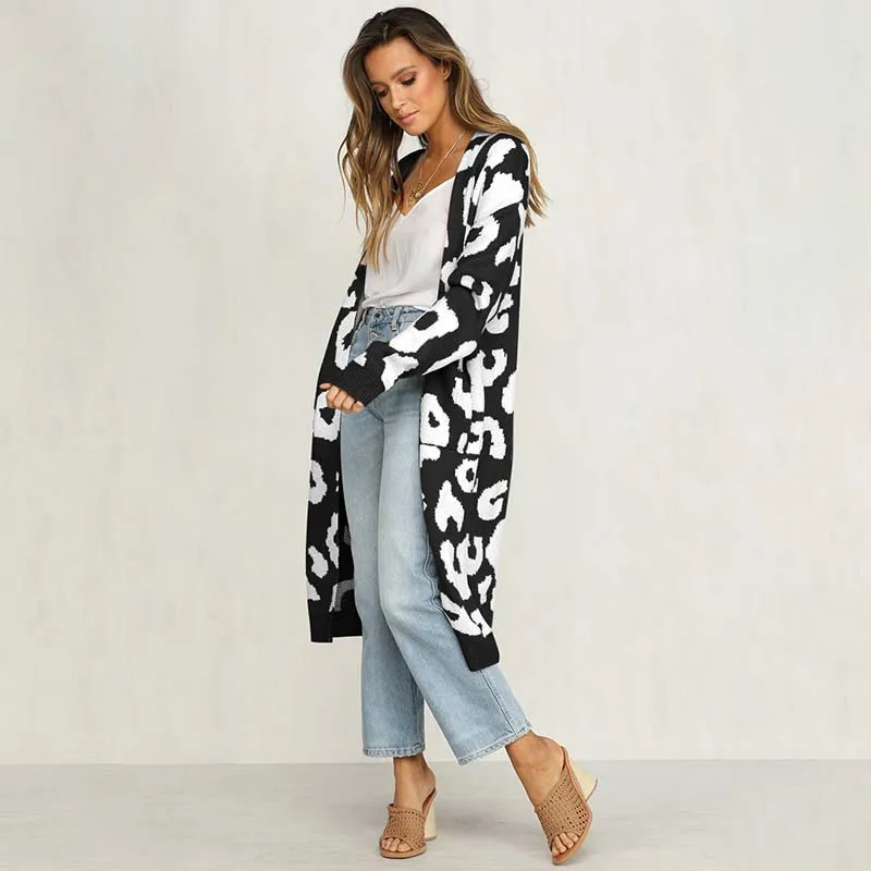 Женский трикотажный кардиган с принтом повседневный свободный свитер большого
