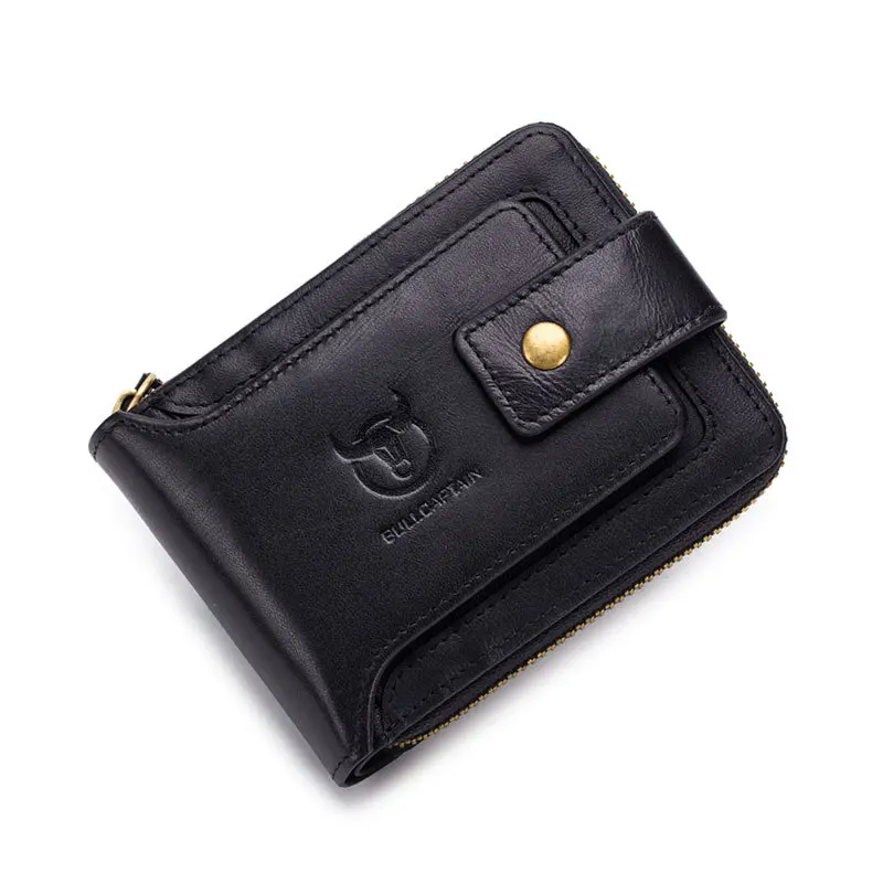BULLCAPTAIN Men Genuine Leather Brand RFID Wallet Male Organizer Coin Purse Pockets Slim Fashion Zipper Clamp Card Holder | Багаж и сумки