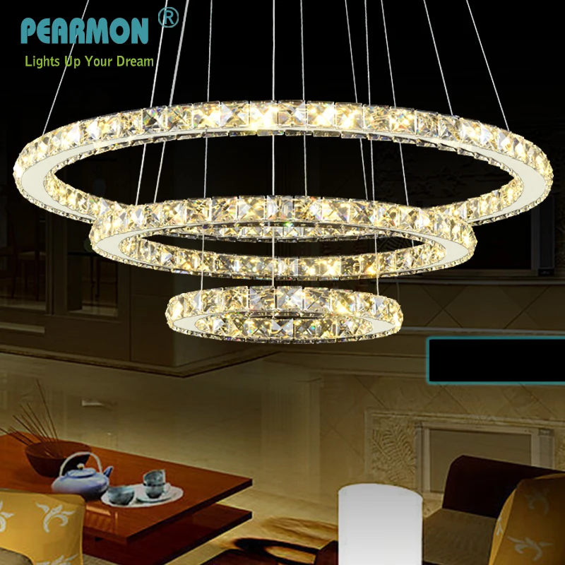 Pearmon 3 Кольца кристалл алмаза светодиодный Кулон Свет Round круг потолочный