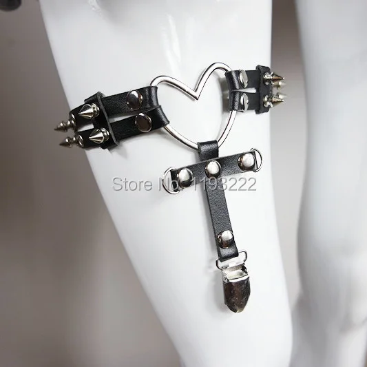 Sexy Punk Gothic Real Leather Garter Harness Large Big Heart Belt Double Studded Cross Leg Ring Loop | Женская одежда