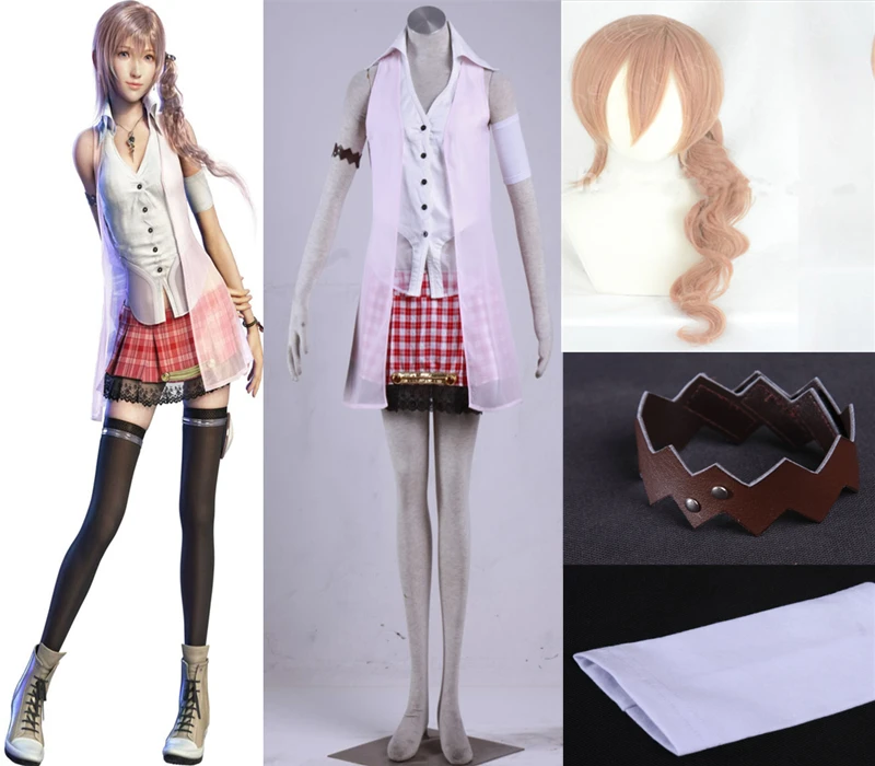 Полный комплект Final Fantasy 13 Serah Farron Косплей Костюм включает в себя парик|cosplay costume|final