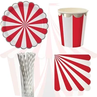 61pcs circus theme paper disposable tableware red striped plates cups wedding supplies foild bronzing birthday party decorations